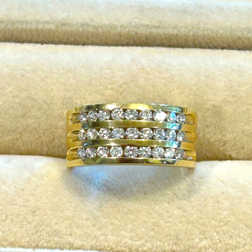 14K Gold Multi-Row Diamond Band - Yellow Gold with Diamonds